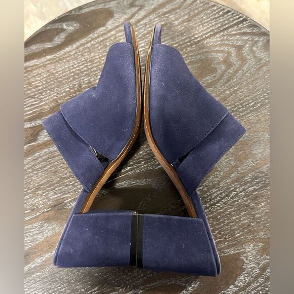 Linea Paolo Mules Navy Blue Suede Block Heel size 6.5 - Picture 3 of 5